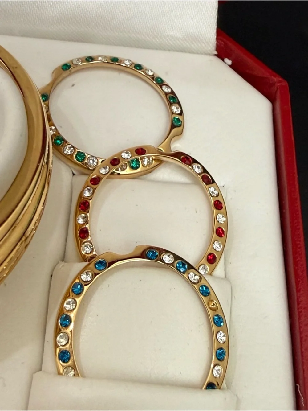 Vintage PEUGEOT Gold-tone Interchangeable Bezels & Studs Rhinestones Watch - Picture 10 of 13